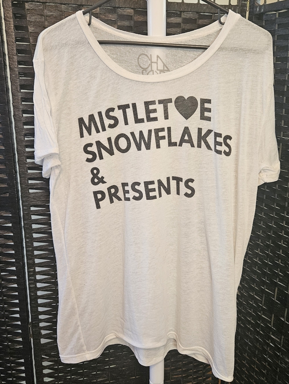 Chaser White Tee Distressing And Burnout Christmas Tee
